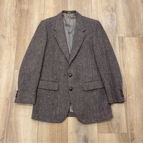 VINTAGE! 🌟HARRIS TWEED🌟 MENS 2 BUTTON WOOL SPORT COAT BLAZER BROWN SZ 40